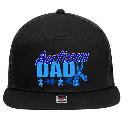 Autism Dad Awareness Ribbon 7 Panel Mesh Trucker Snapback Hat