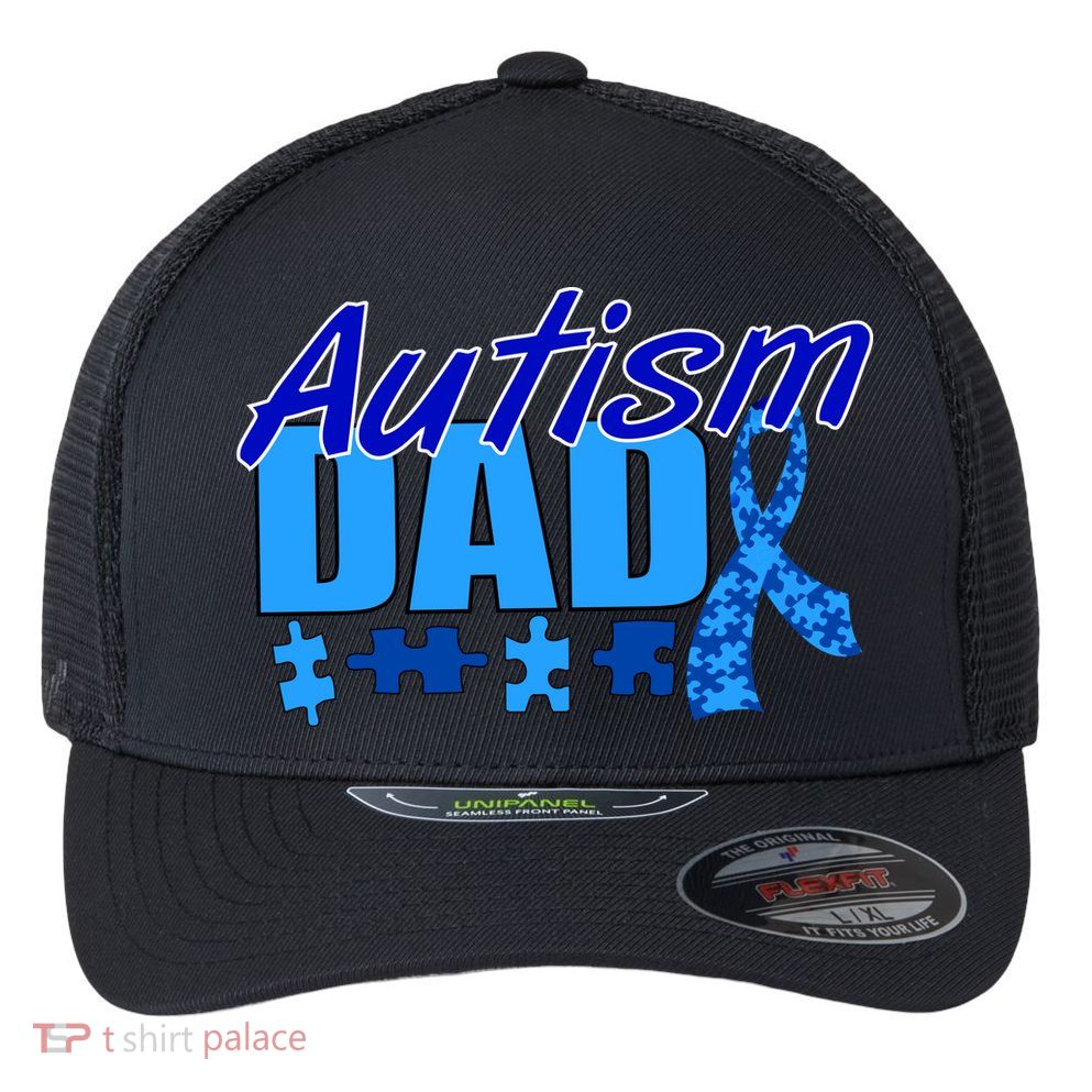 Autism Dad Awareness Ribbon Flexfit Unipanel Trucker Cap