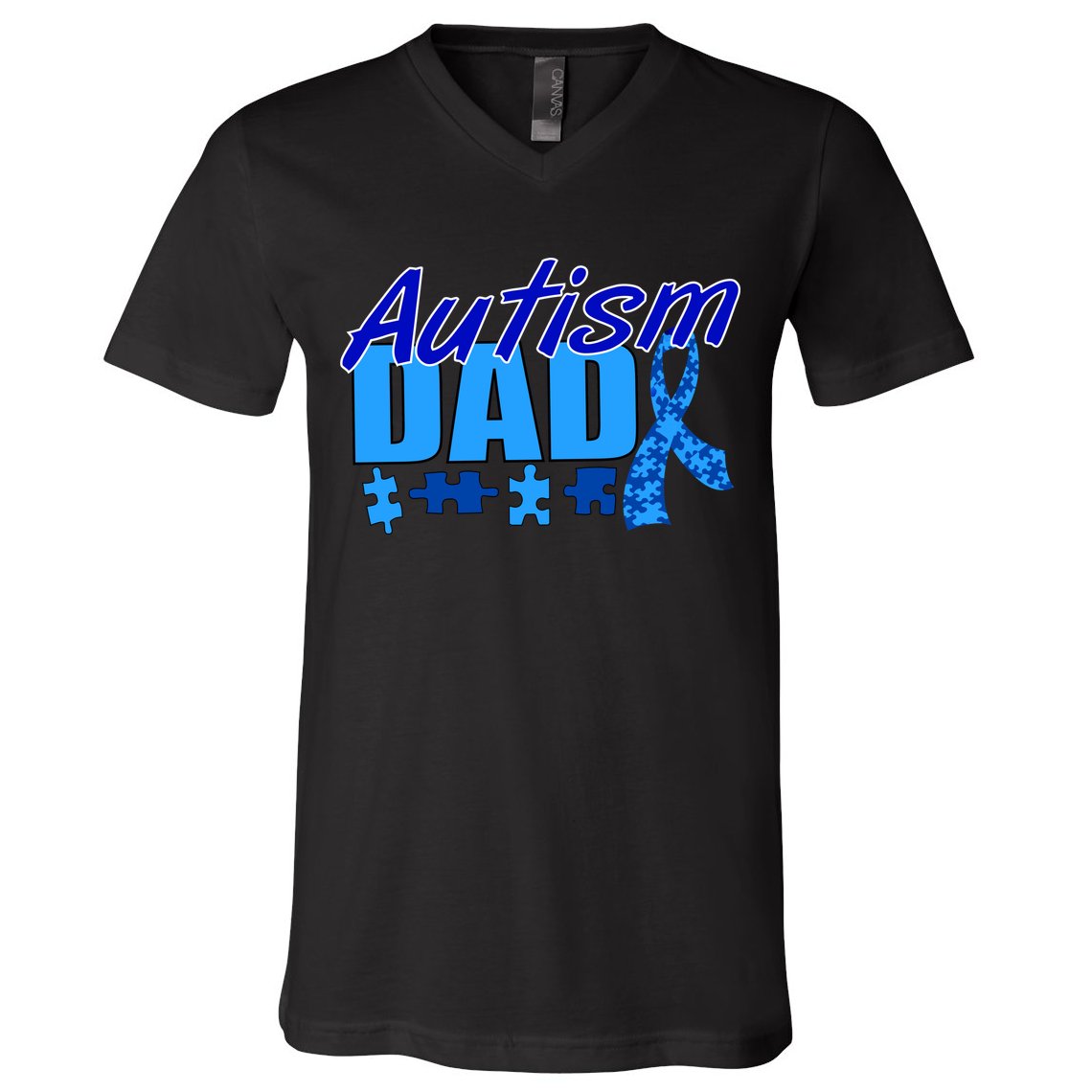 Autism Dad Awareness Ribbon V-Neck T-Shirt