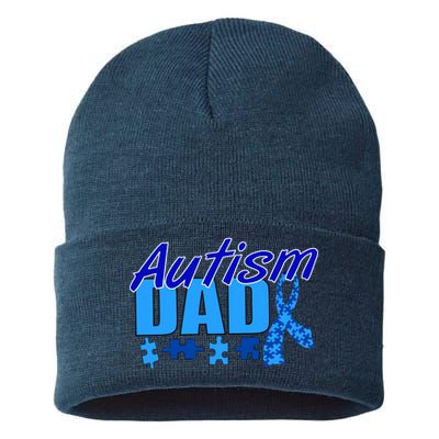 Autism Dad Awareness Ribbon Sustainable Knit Beanie