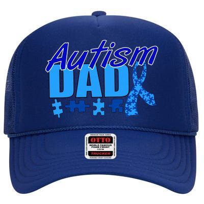 Autism Dad Awareness Ribbon High Crown Mesh Back Trucker Hat