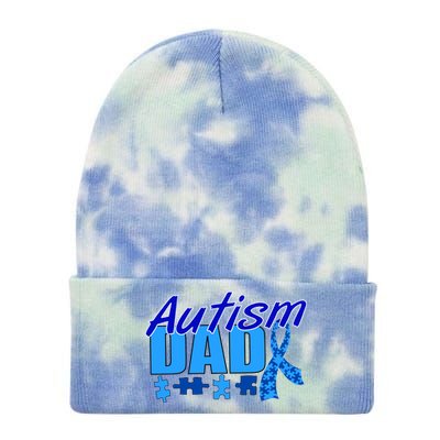 Autism Dad Awareness Ribbon Tie Dye 12in Knit Beanie