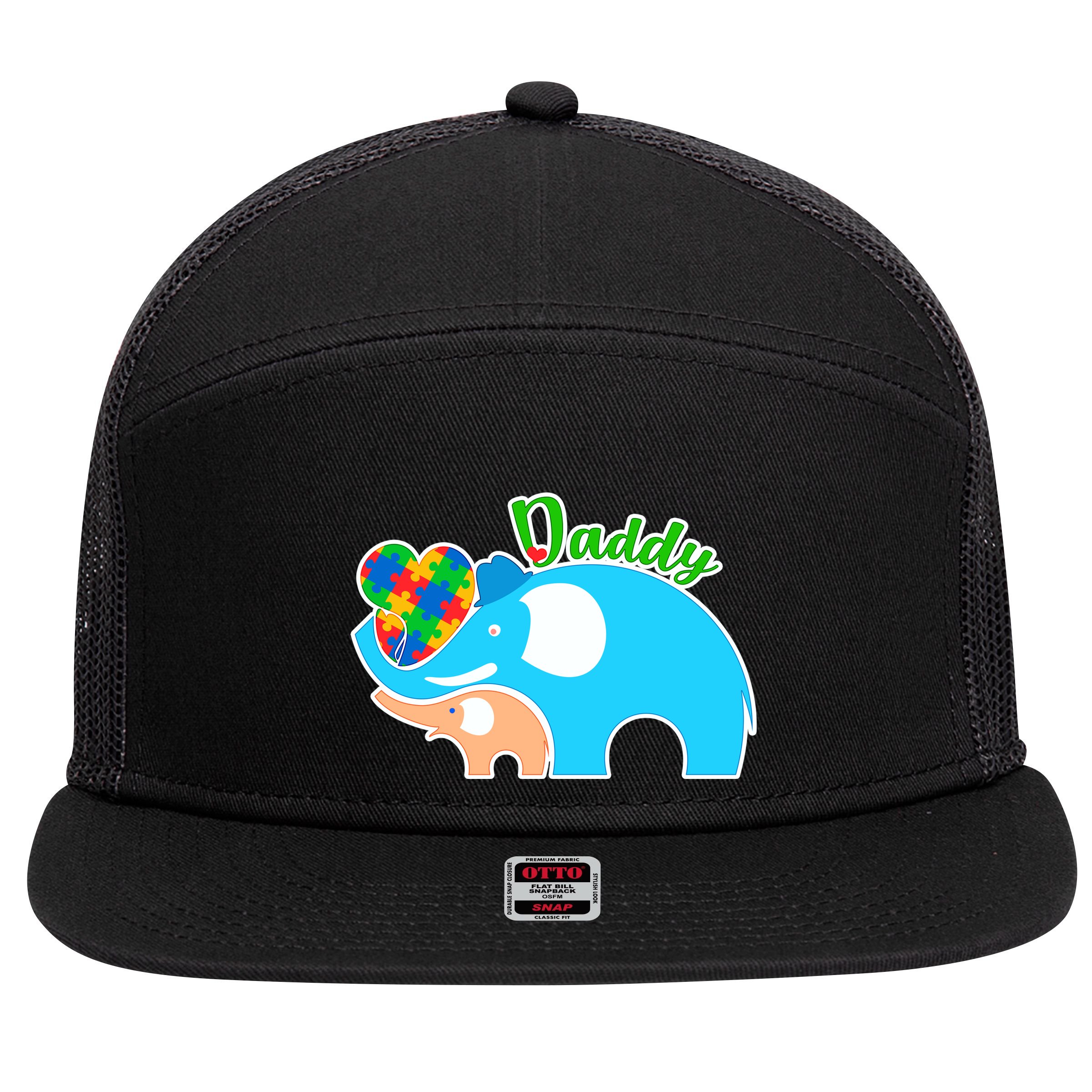 Autism Daddy Cute Elephant 7 Panel Mesh Trucker Snapback Hat