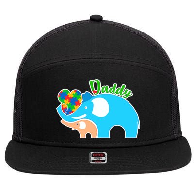 Autism Daddy Cute Elephant 7 Panel Mesh Trucker Snapback Hat