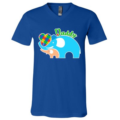 Autism Daddy Cute Elephant V-Neck T-Shirt