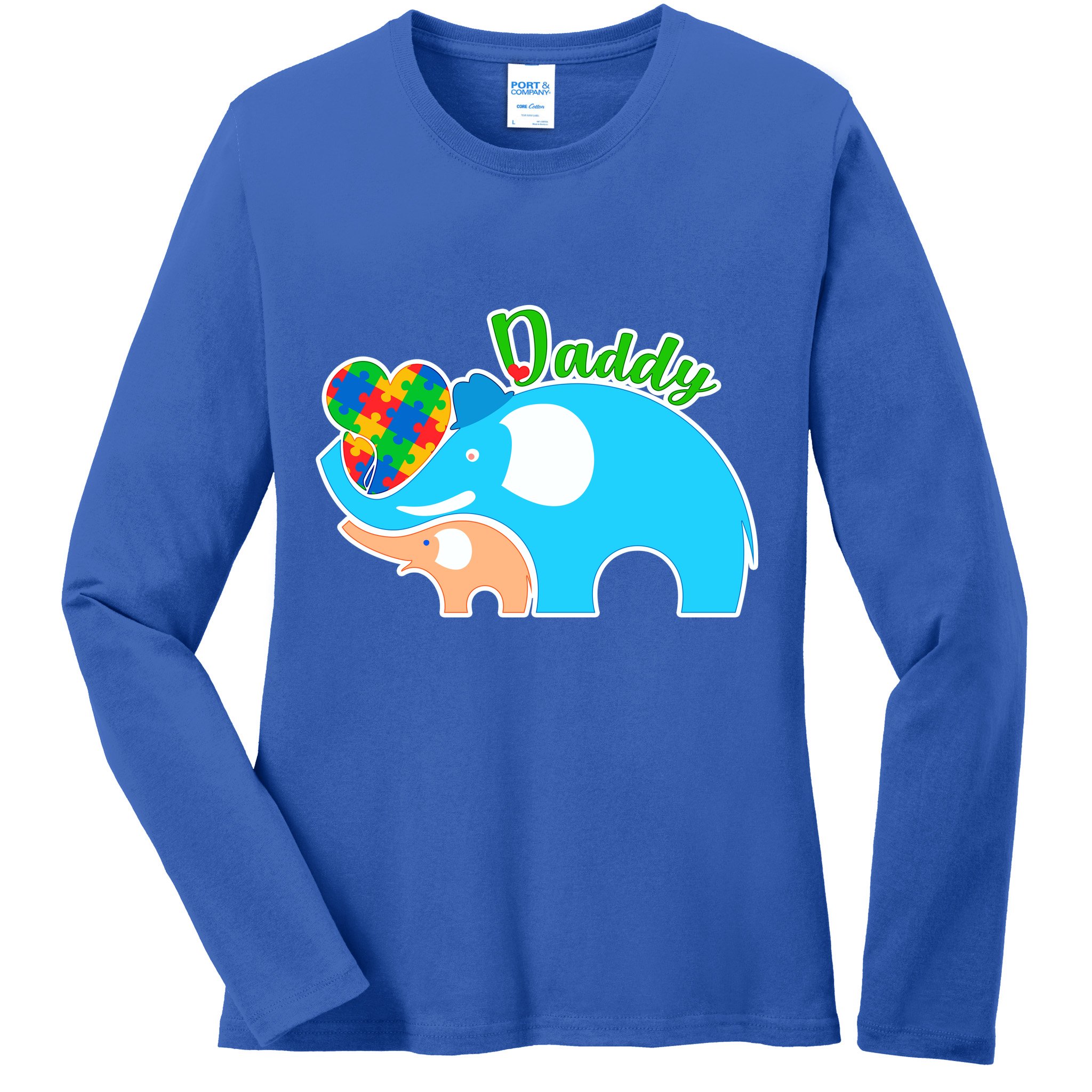 Autism Daddy Cute Elephant Ladies Long Sleeve Shirt