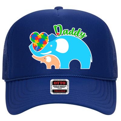 Autism Daddy Cute Elephant High Crown Mesh Back Trucker Hat