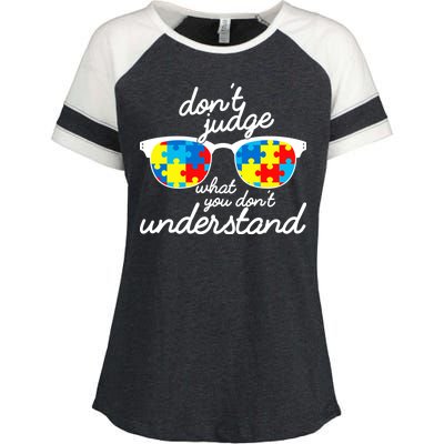 Autism Don't Judge What You Don't Understand Enza Ladies Jersey Colorblock Tee