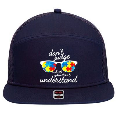 Autism Don't Judge What You Don't Understand 7 Panel Mesh Trucker Snapback Hat
