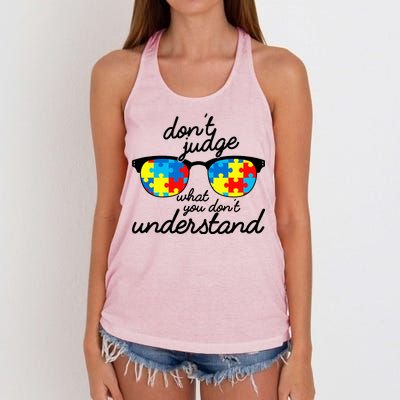 Autism Don't Judge What You Don't Understand Women's Knotted Racerback Tank