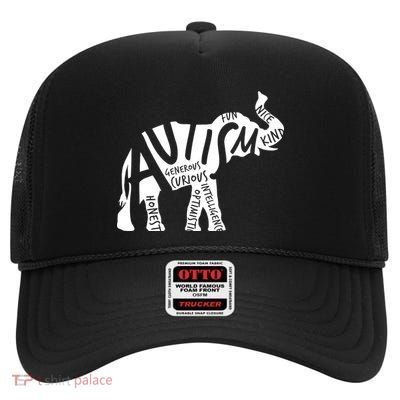 Autism Elephant Kind Words High Crown Mesh Back Trucker Hat