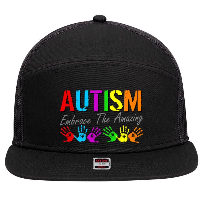 Autism Embrace The Amazing 7 Panel Mesh Trucker Snapback Hat