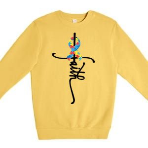 Autism Faith Puzzle Ribbon Premium Crewneck Sweatshirt