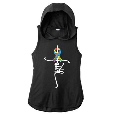 Autism Faith Puzzle Ribbon Ladies PosiCharge Tri-Blend Wicking Draft Hoodie Tank