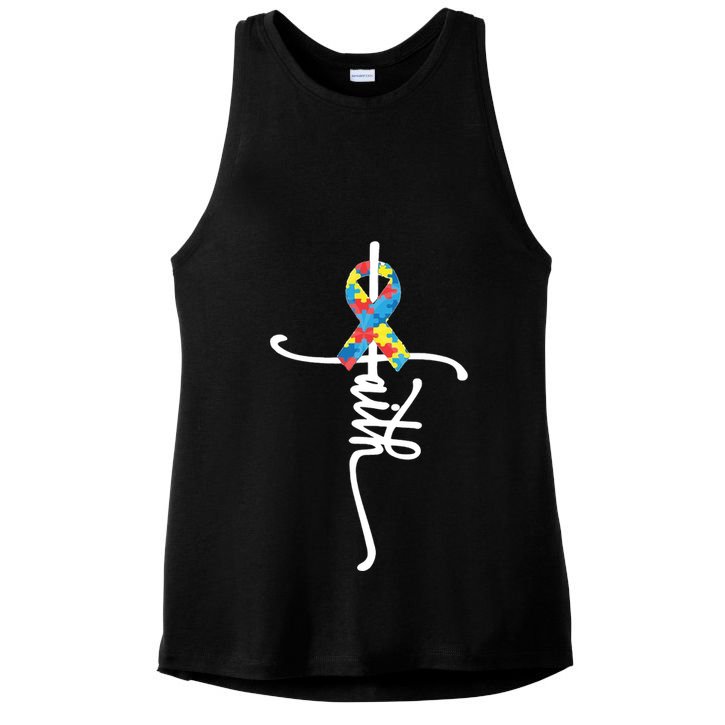 Autism Faith Puzzle Ribbon Ladies PosiCharge Tri-Blend Wicking Tank