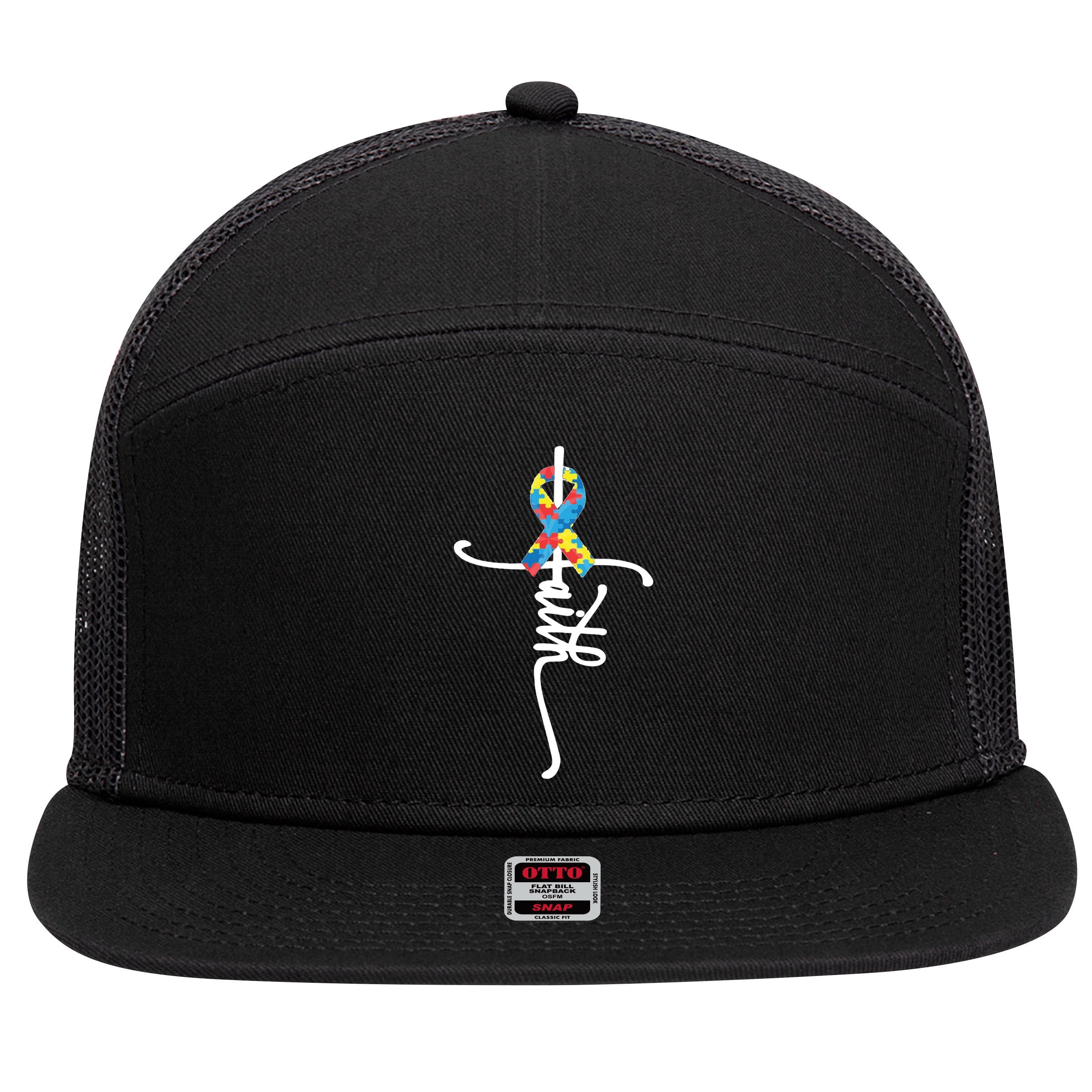 Autism Faith Puzzle Ribbon 7 Panel Mesh Trucker Snapback Hat