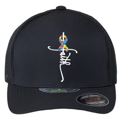 Autism Faith Puzzle Ribbon Flexfit Unipanel Trucker Cap