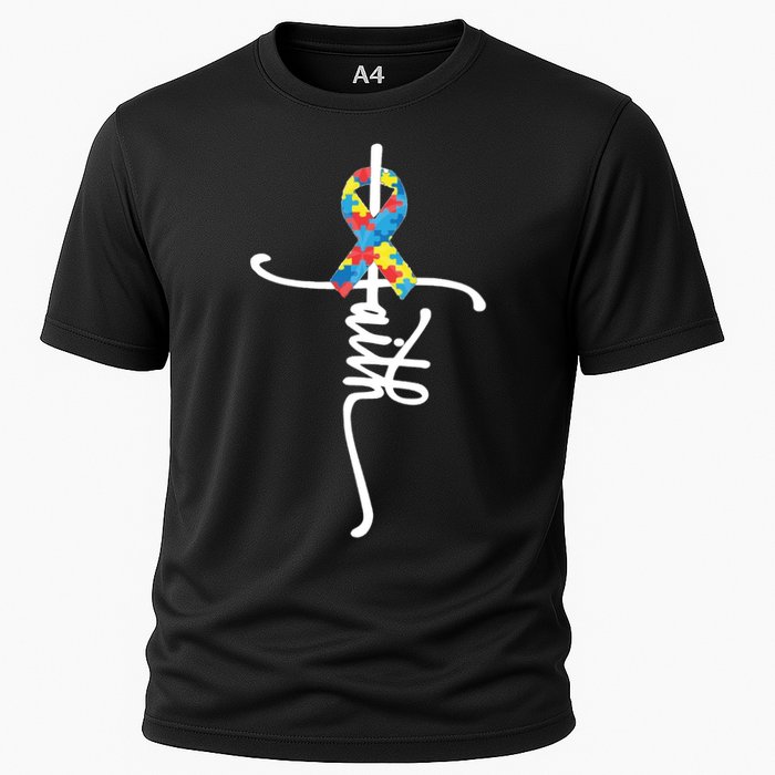 Autism Faith Puzzle Ribbon Cooling Performance Crew T-Shirt