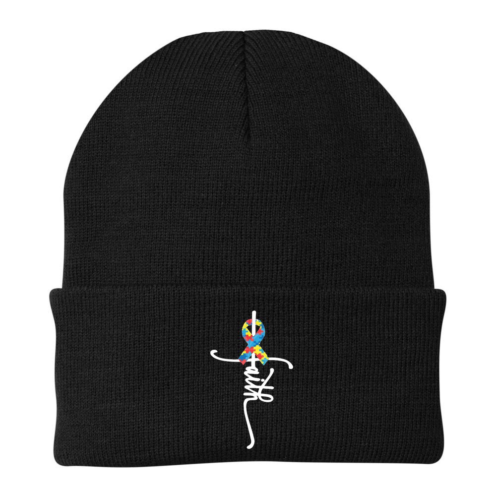 Autism Faith Puzzle Ribbon Beanie