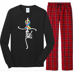 Autism Faith Puzzle Ribbon Long Sleeve Pajama Set