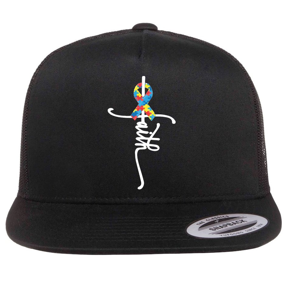 Autism Faith Puzzle Ribbon Flat Bill Trucker Hat