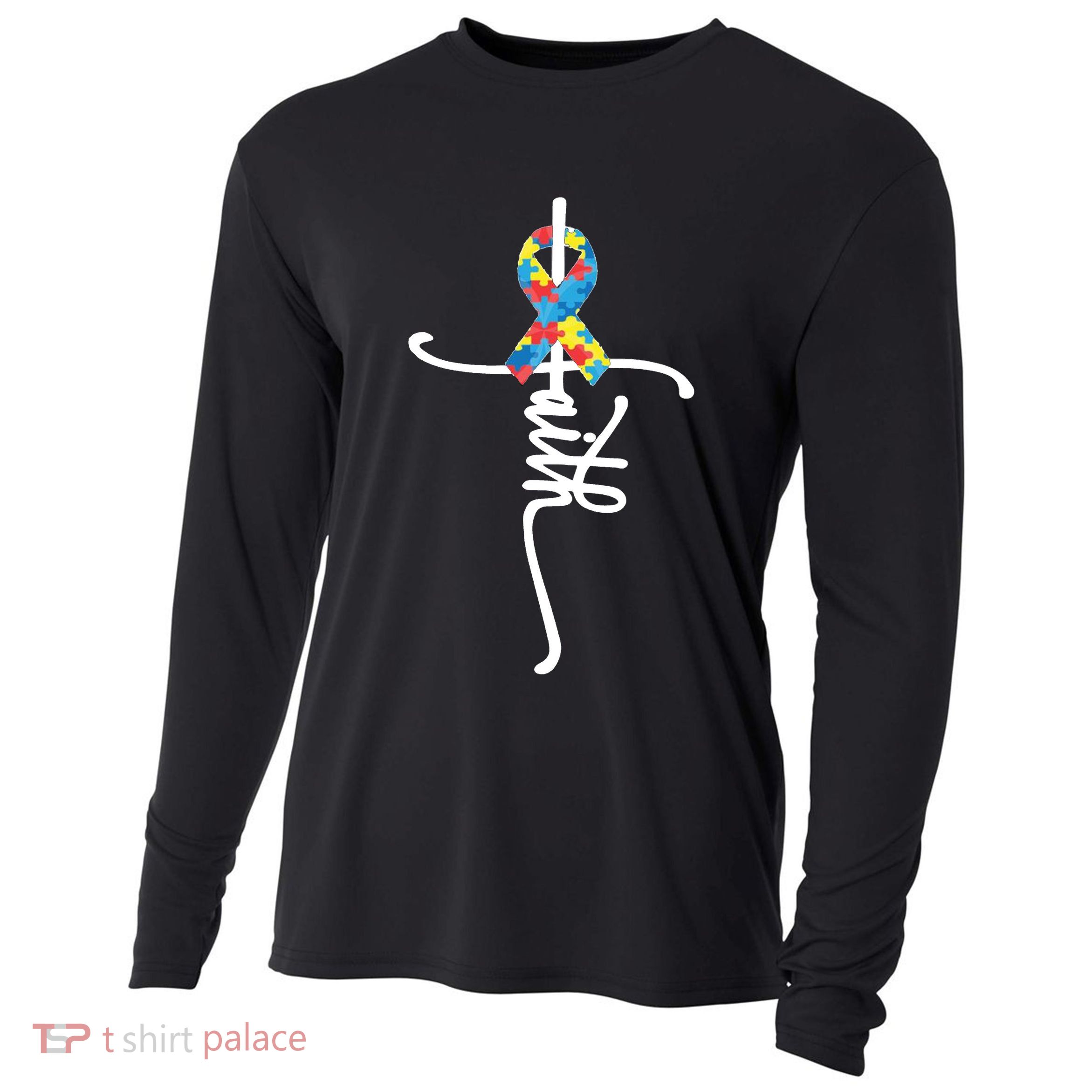 Autism Faith Puzzle Ribbon Cooling Performance Long Sleeve Crew