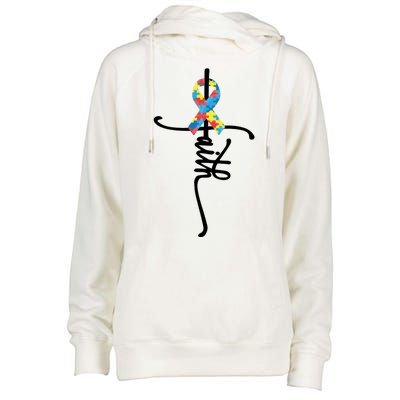 Autism Faith Puzzle Ribbon Womens Funnel Neck Pullover Hood