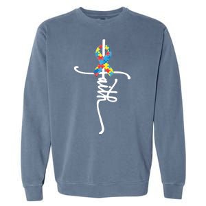 Autism Faith Puzzle Ribbon Garment-Dyed Sweatshirt