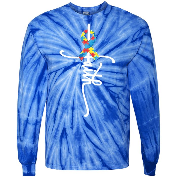 Autism Faith Puzzle Ribbon Tie-Dye Long Sleeve Shirt