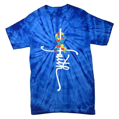Autism Faith Puzzle Ribbon Tie-Dye T-Shirt