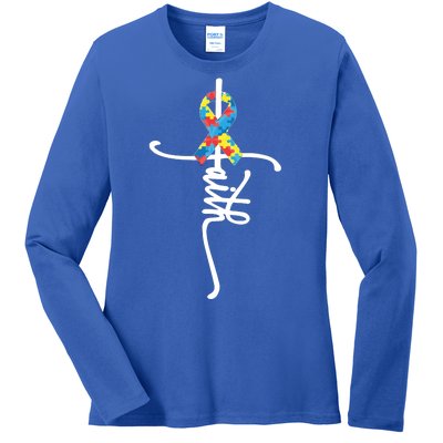 Autism Faith Puzzle Ribbon Ladies Long Sleeve Shirt