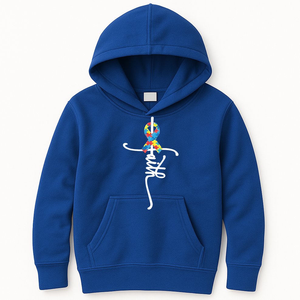 Autism Faith Puzzle Ribbon Kids Hoodie
