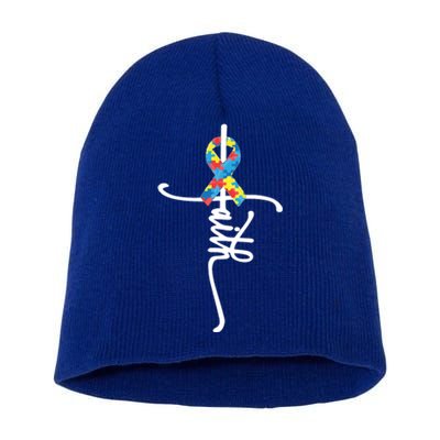 Autism Faith Puzzle Ribbon Short Acrylic Beanie