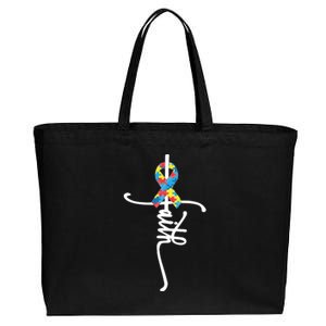 Autism Faith Puzzle Ribbon Cotton Canvas Jumbo Tote