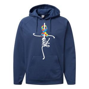 Autism Faith Puzzle Ribbon Performance Fleece Hoodie