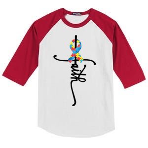 Autism Faith Puzzle Ribbon Kids Colorblock Raglan Jersey