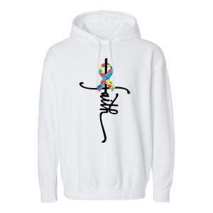 Autism Faith Puzzle Ribbon Garment-Dyed Fleece Hoodie