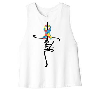 Autism Faith Puzzle Ribbon Women's Racerback Cropped Tank