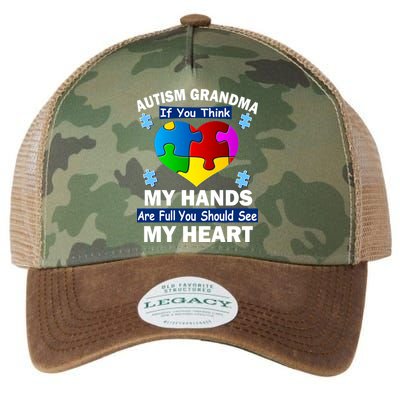 Autism Grandma My Hands Are Full You Should See My Heart Legacy Tie Dye Trucker Hat
