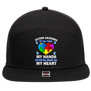 Autism Grandma My Hands Are Full You Should See My Heart 7 Panel Mesh Trucker Snapback Hat