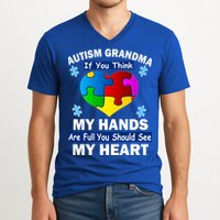 Autism Grandma My Hands Are Full You Should See My Heart V-Neck T-Shirt