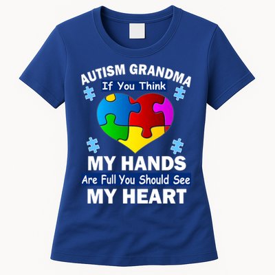 Autism Grandma My Hands Are Full You Should See My Heart Womens T-Shirt