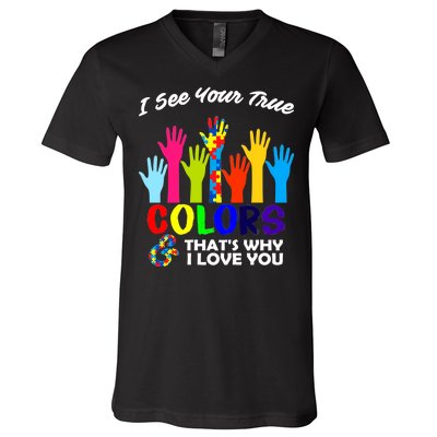 Autism Hand Of Puzzles See Your True Colors V-Neck T-Shirt