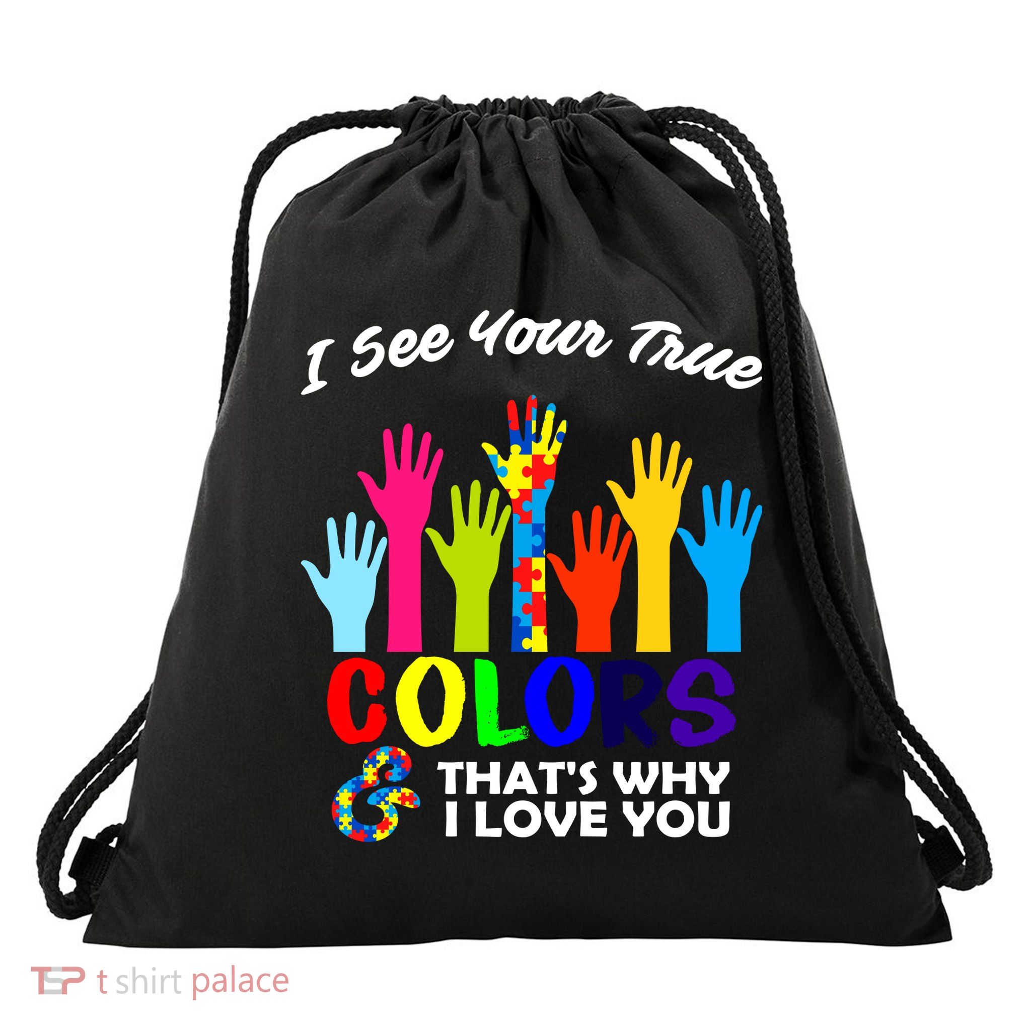 Autism Hand Of Puzzles See Your True Colors Drawstring Bag