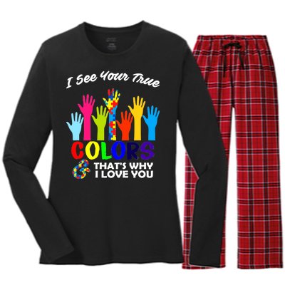 Autism Hand Of Puzzles See Your True Colors Women's Long Sleeve Flannel Pajama Set 