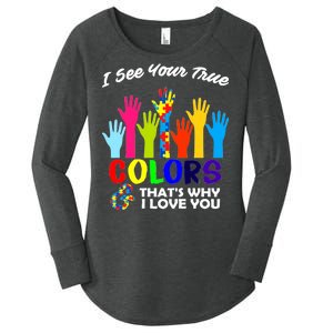 Autism Hand Of Puzzles See Your True Colors Women's Perfect Tri Tunic Long Sleeve Shirt