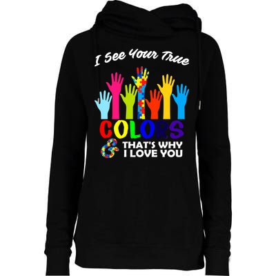 Autism Hand Of Puzzles See Your True Colors Womens Funnel Neck Pullover Hood