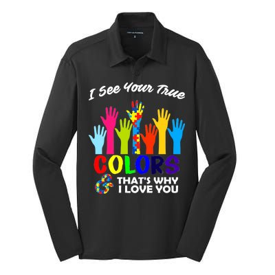 Autism Hand Of Puzzles See Your True Colors Silk Touch Performance Long Sleeve Polo