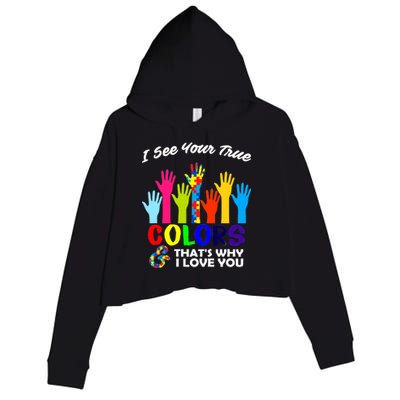 Autism Hand Of Puzzles See Your True Colors Crop Fleece Hoodie