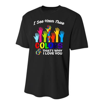 Autism Hand Of Puzzles See Your True Colors Youth Performance Sprint T-Shirt